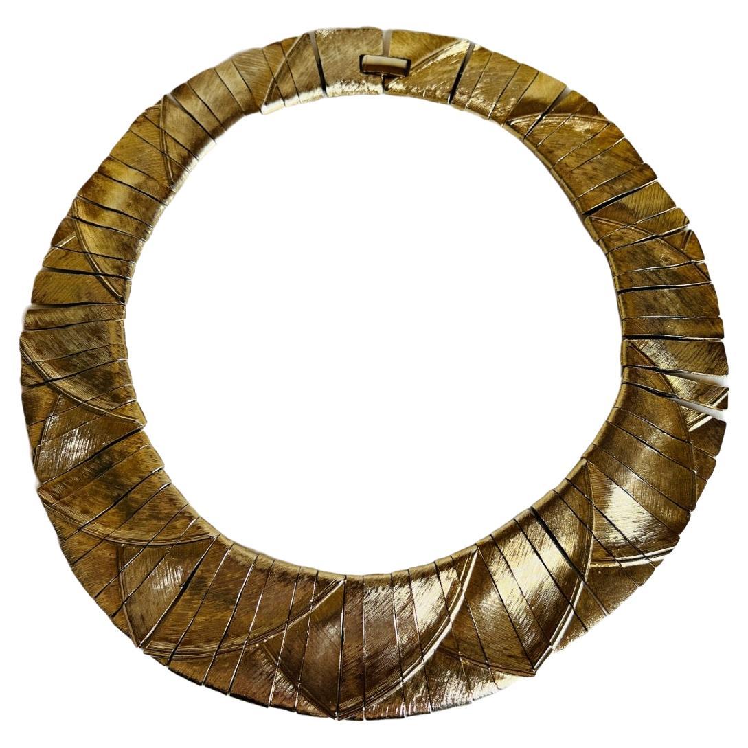 Les Bernard Egyptian Revival Pale Gold Brushed Choker Collar Necklace Cleopatra