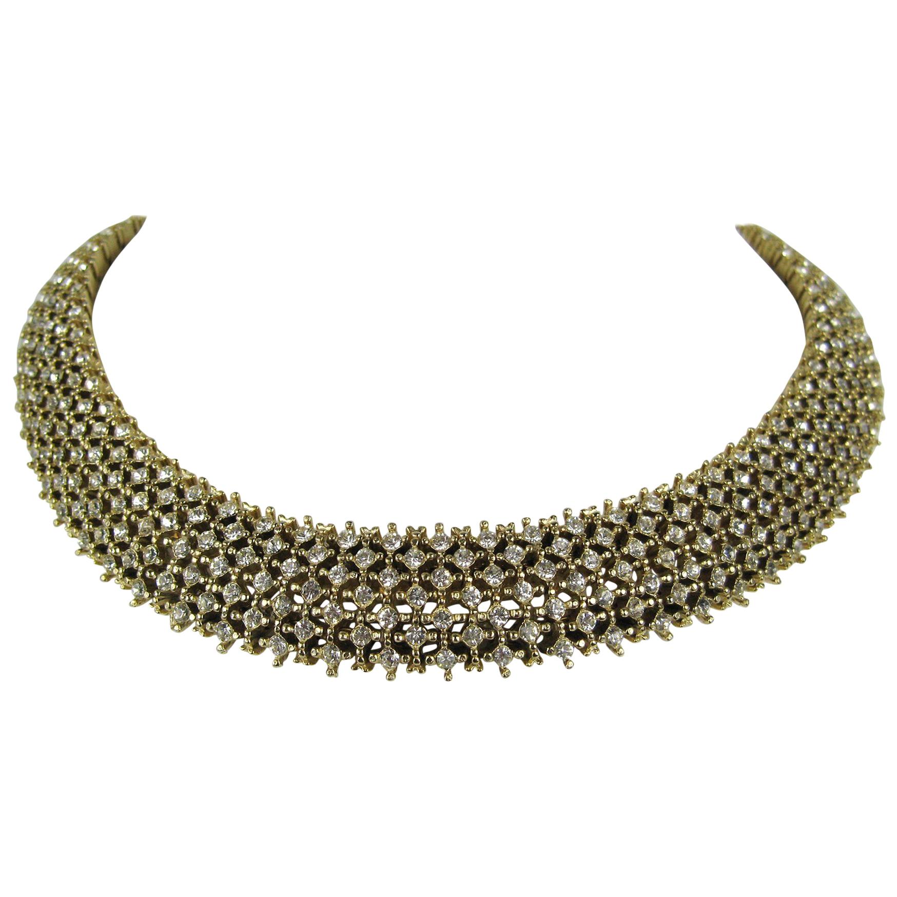  Choker-Halskette aus Kristall mit Kristallverzierung von Les Bernard, nie getragen – Vintage 