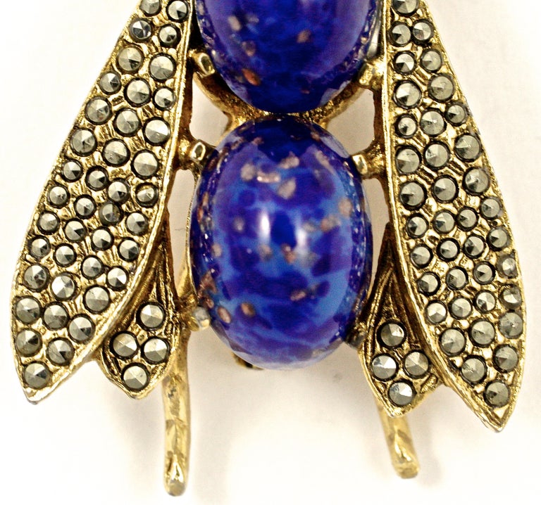 Les Bernard Inc Gold Plated Fly Brooch with Marcasites and