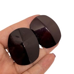 LES BERNARD signed vintage burgundy resin modernist designer clip on earrings