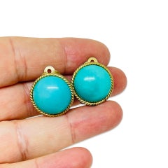 Boucles d'oreilles à clip LES BERNARD signées vintage en verre turquoise et ton or