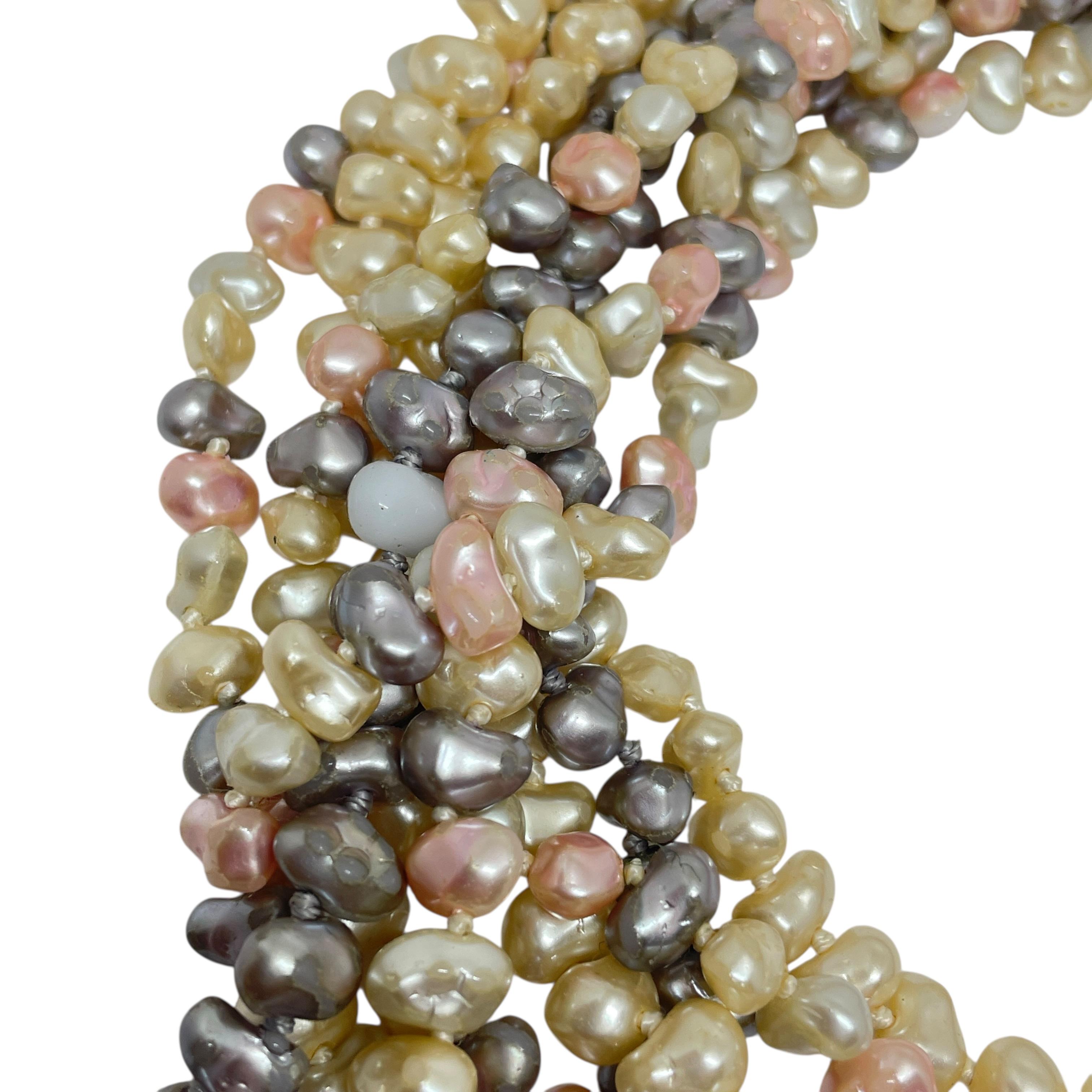 da uomo o donna Les Bernard, collana vintage firmata con perle di vetro d'argento e multifilo in vendita