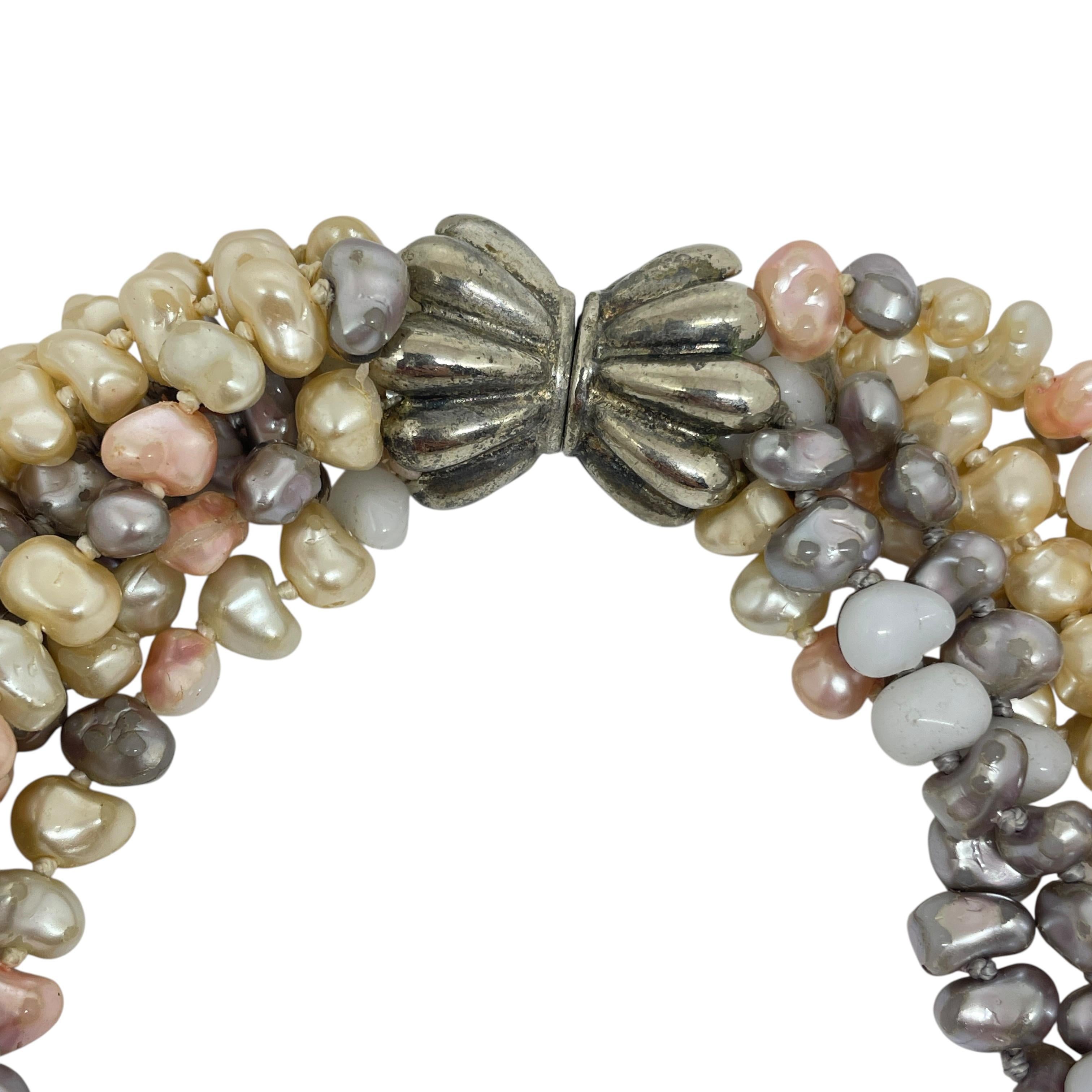 Les Bernard, collana vintage firmata con perle di vetro d'argento e multifilo in vendita 1