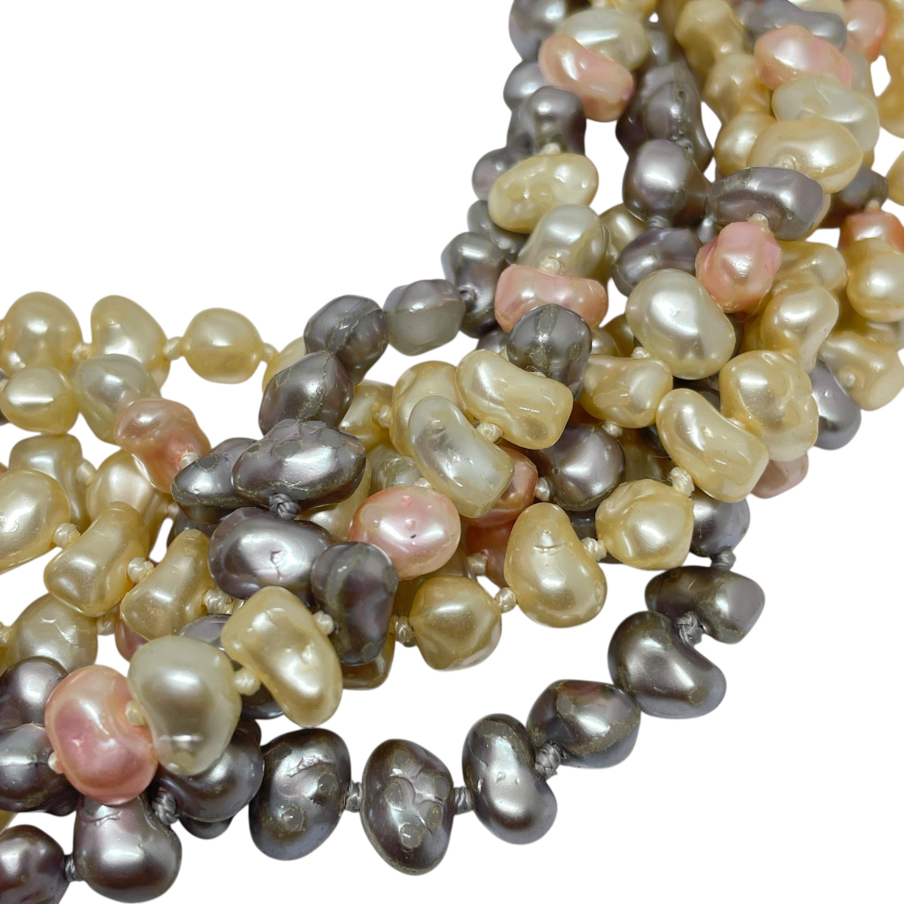 Les Bernard, collana vintage firmata con perle di vetro d'argento e multifilo in vendita 2