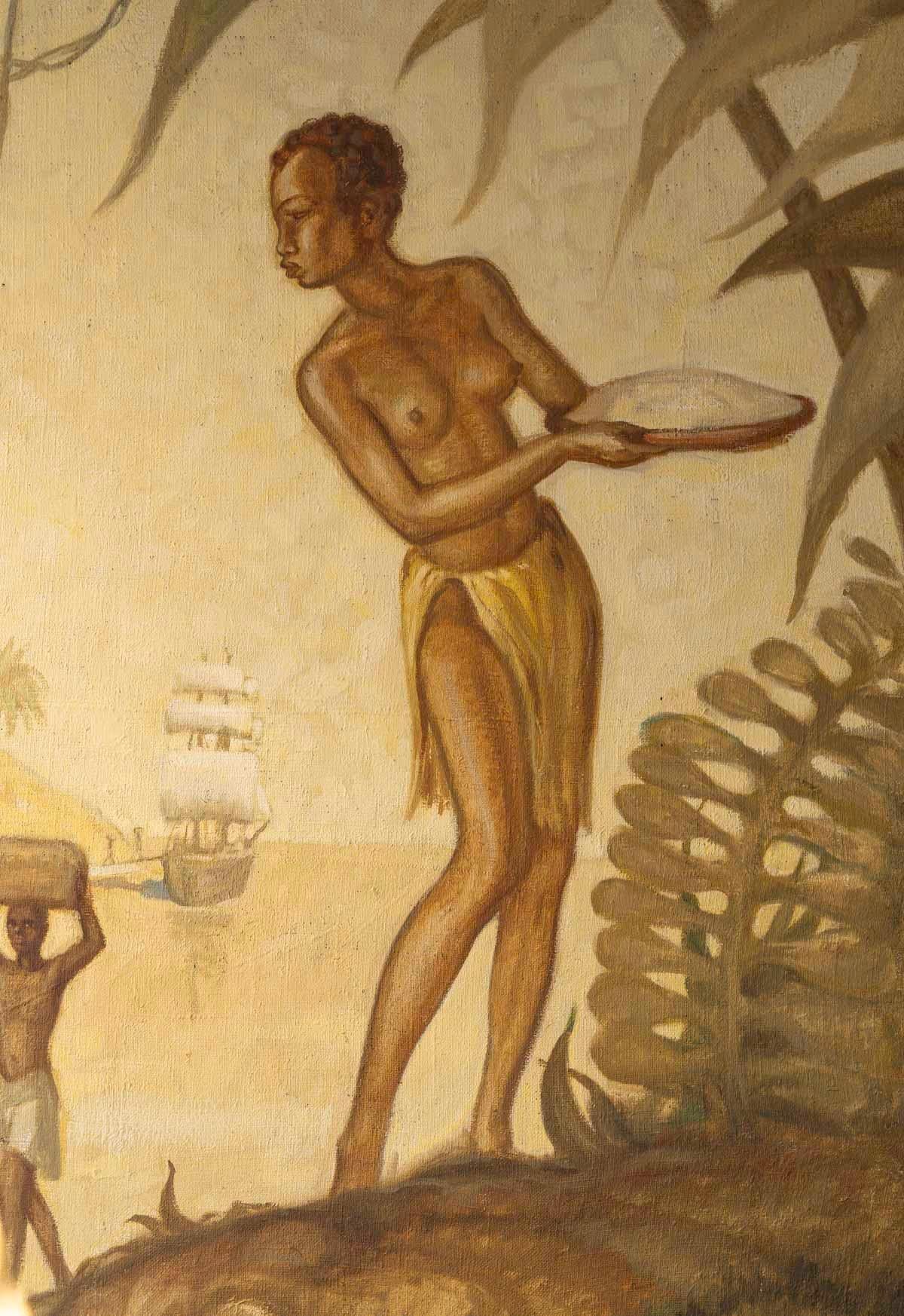 Les Bienfaits de la Nature di F.Majorel (1878-1965) Grande olio su tela in stile Art Déco in vendita 3
