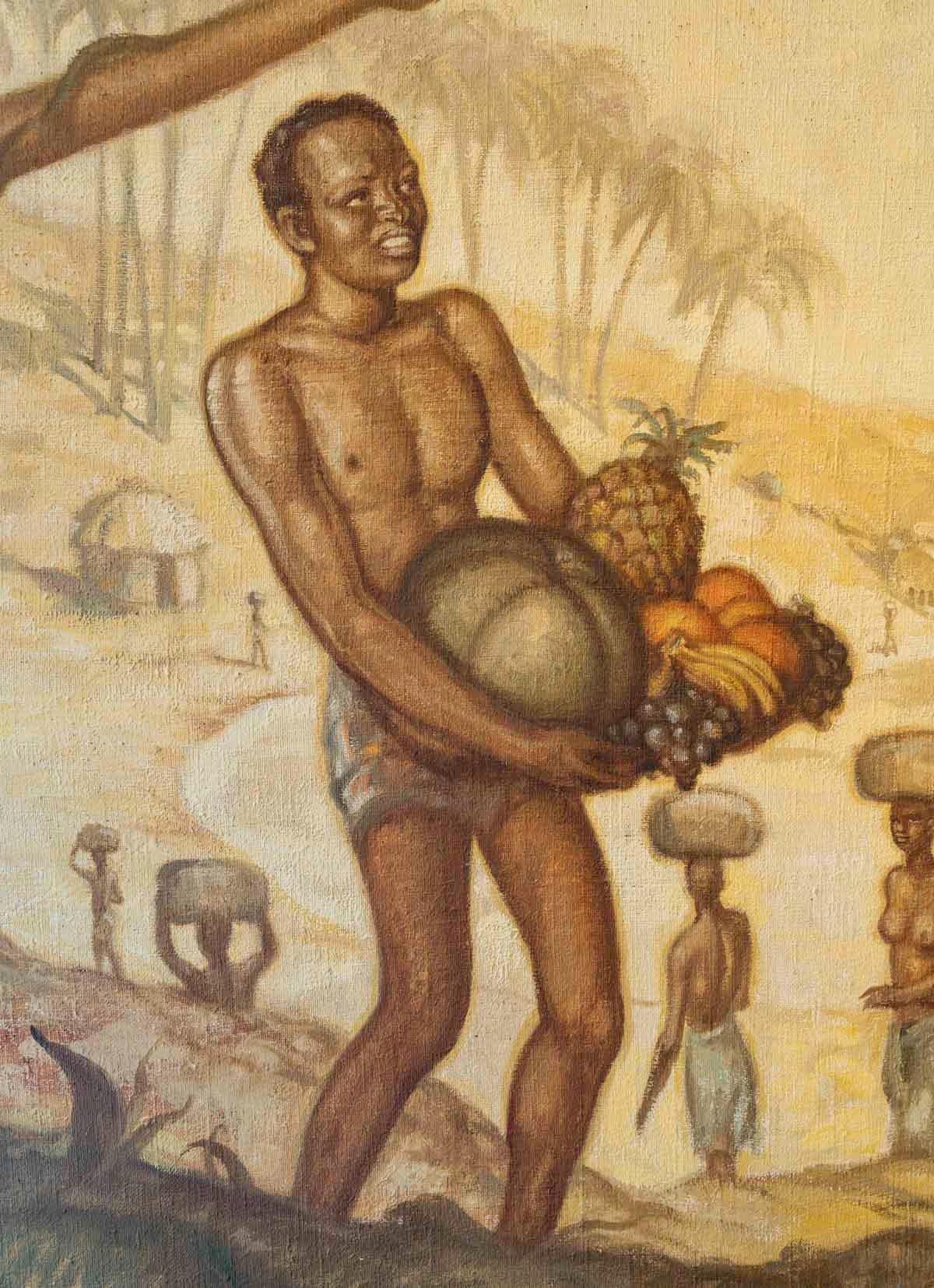 Tela Les Bienfaits de la Nature di F.Majorel (1878-1965) Grande olio su tela in stile Art Déco in vendita
