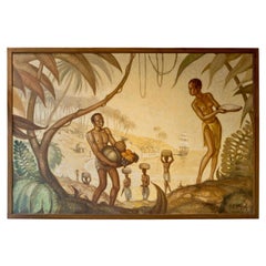 Les Bienfaits de la Nature by F.Majorel (1878-1965) Large Art Deco Oil on Canvas