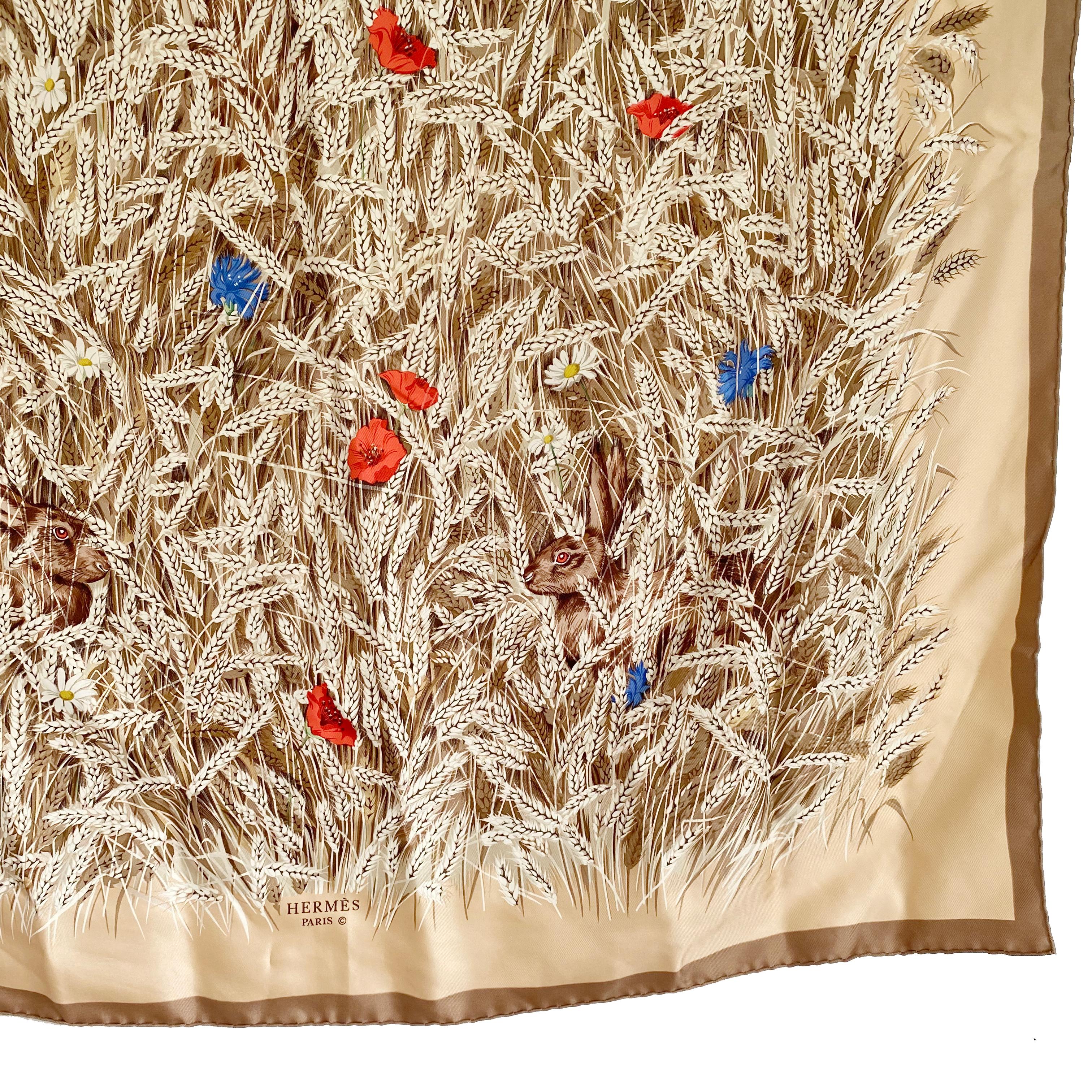 LES BLES Hermès CARRÉ Schal mit Harenpfirsichen von Hugo RYGKAR Seiden Twill NIB Damen