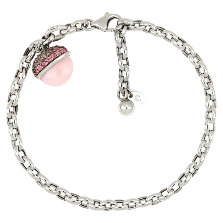 18kt White Gold Les Bois Bracelets with Opal and Pink Topazes For Sale