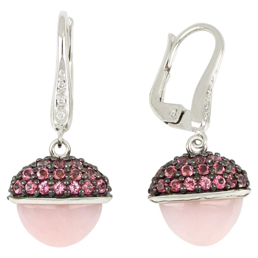18kt White Gold Les Bois Earrings with Opal and Pink Topaz For Sale