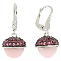 18kt White Gold Les Bois Earrings with Opal and Pink Topaz