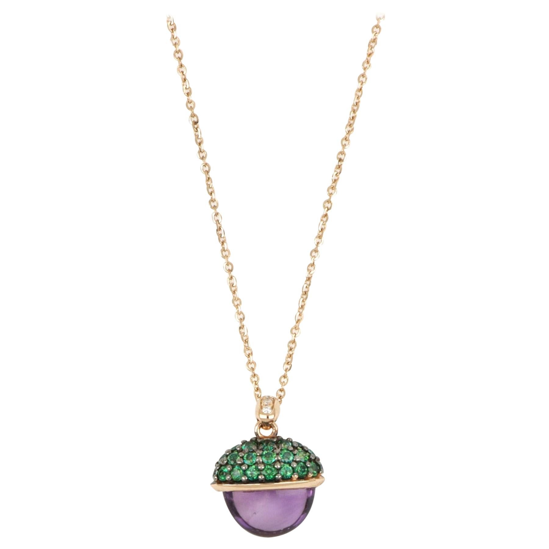 18kt Rose Gold Les Bois Necklace with Purple Amethyst and Green Topaz For Sale