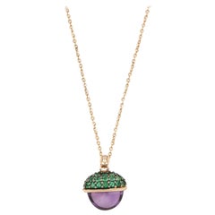 Les Bois Collier en or rose 18 carats avec améthyste violette et topaze verte