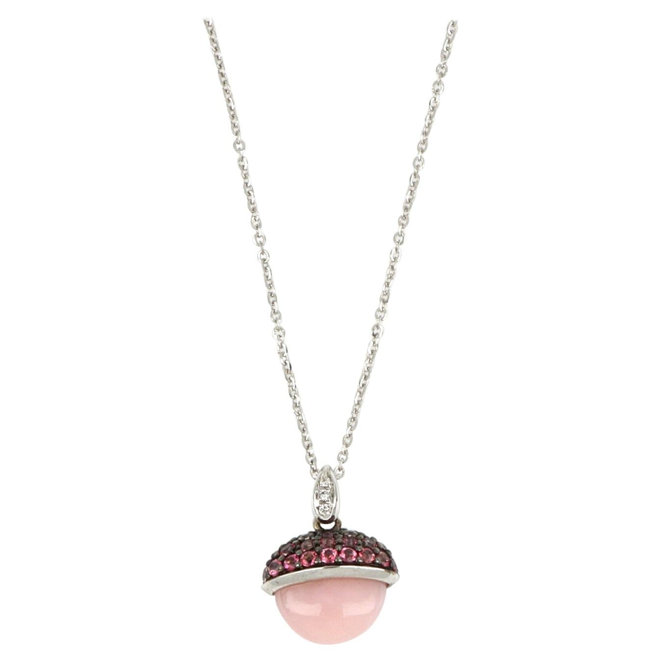 18kt White Gold Les Bois Necklace with Opal and Pink Topazes For Sale