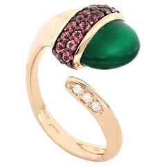 18kt Rose Gold Les Bois Open Ring with Green Onix and Blue Topazes