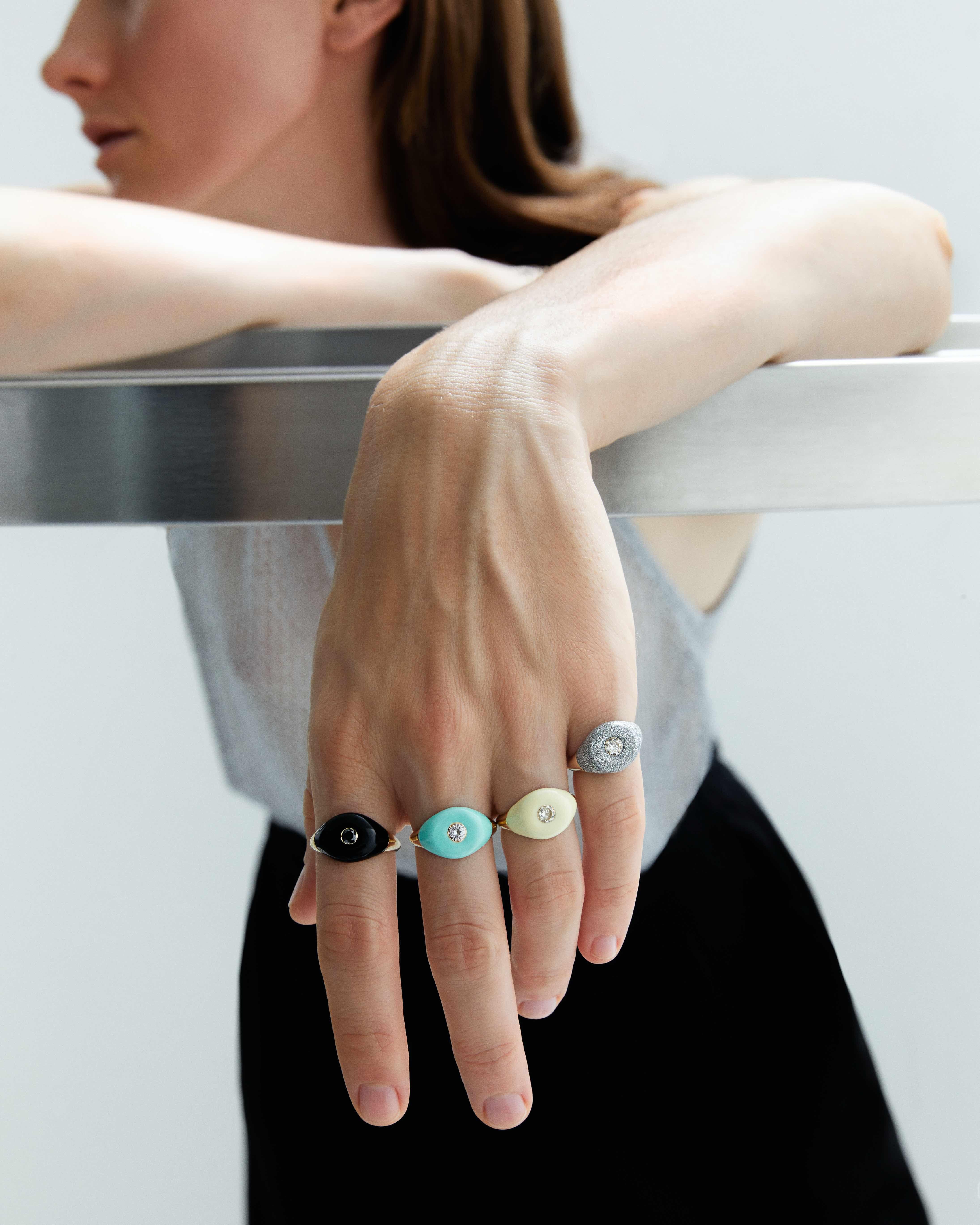 For Sale:  Les BonBons 14k Gold Enamel Ring with 0.30 ct Quartz Stone 3
