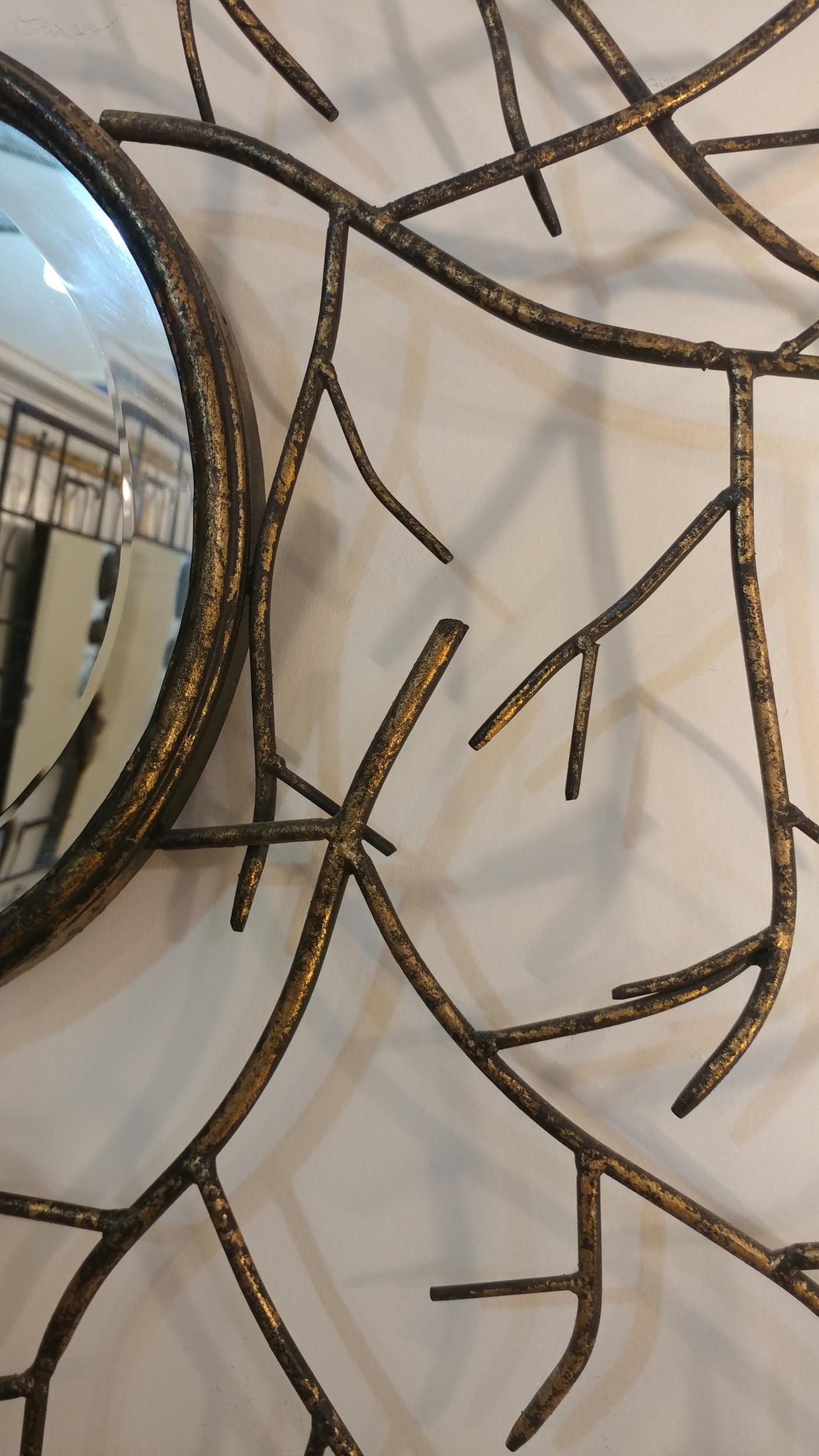 Unknown Les Branches Patinated Convex Beveled Mirror, Offered by La Porte For Sale
