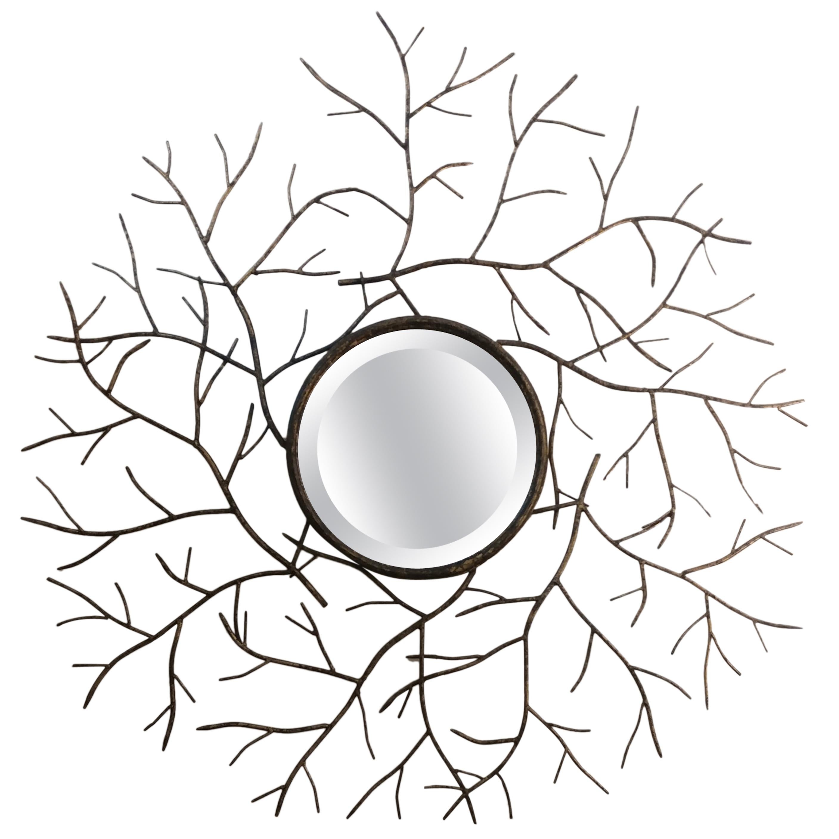 Les Branches Patinated Convex Beveled Mirror, Offered by La Porte For Sale
