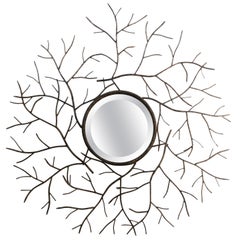 Les Branches Patinated Convex Beveled Mirror, Offered by La Porte