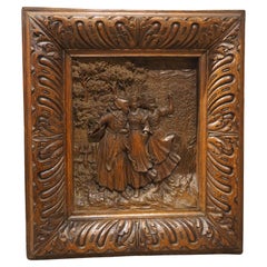 “Les Bretonnes” Carved Oak Relief Panel from Morlaix Brittany, France, C. 1890