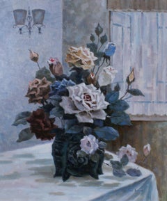 {Naturaleza muerta floral de rosas}