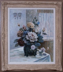 {Naturaleza muerta floral de rosas}