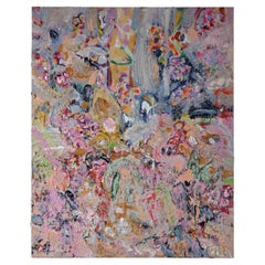 Les Champs Fleurissent, peinture à l'huile abstraite aux couleurs mélangées de Maarten Vrolijk