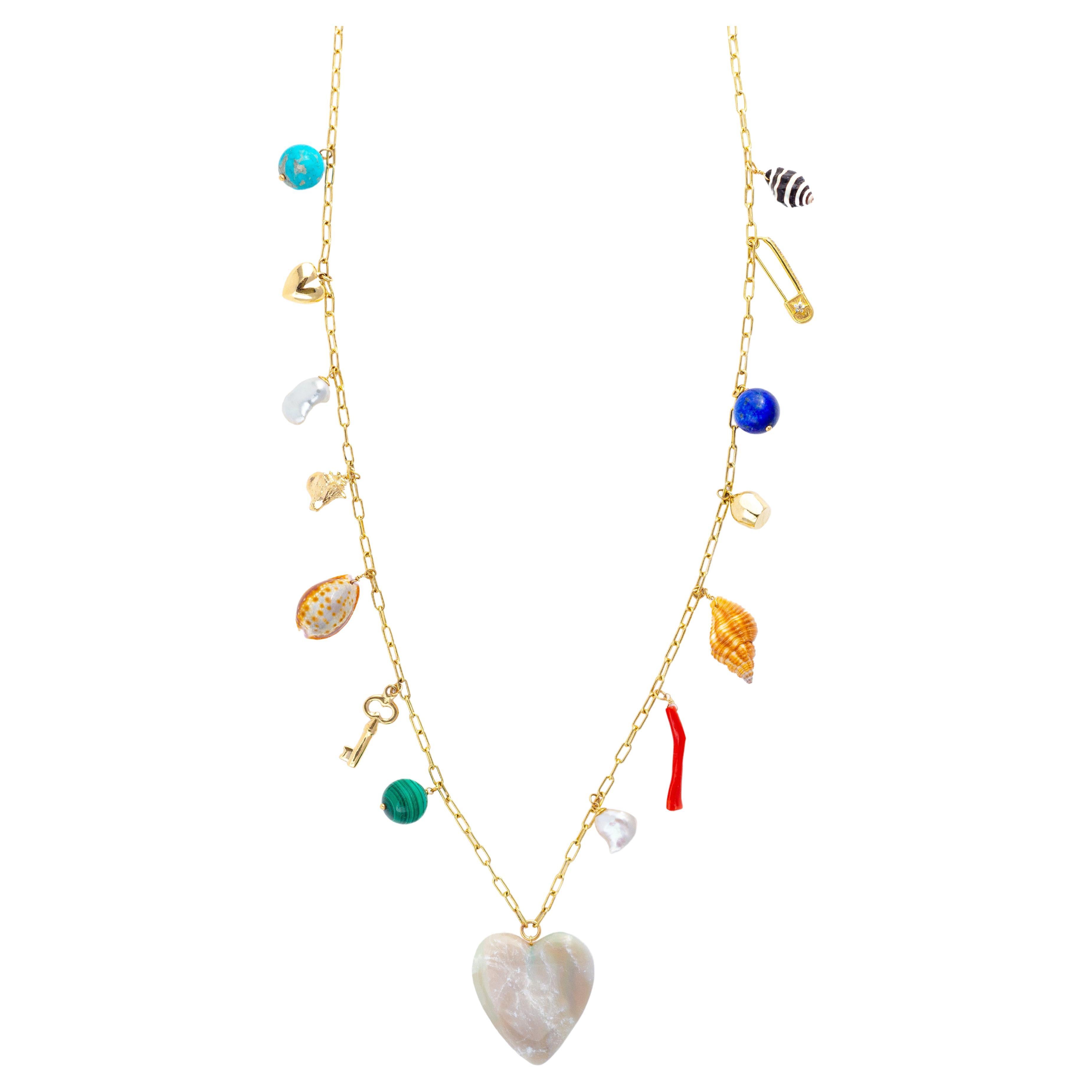 Les Charmantes Opal Heart Charm Necklace