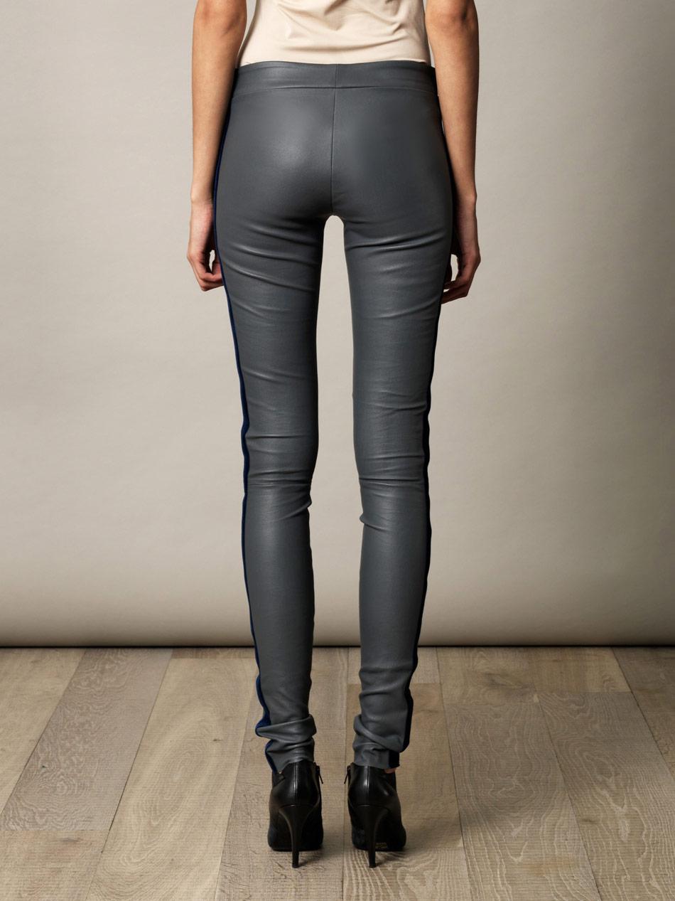 Women's or Men's Les Chiffoniers Grey Leather Velvet Trim Leggings - Size US2 For Sale