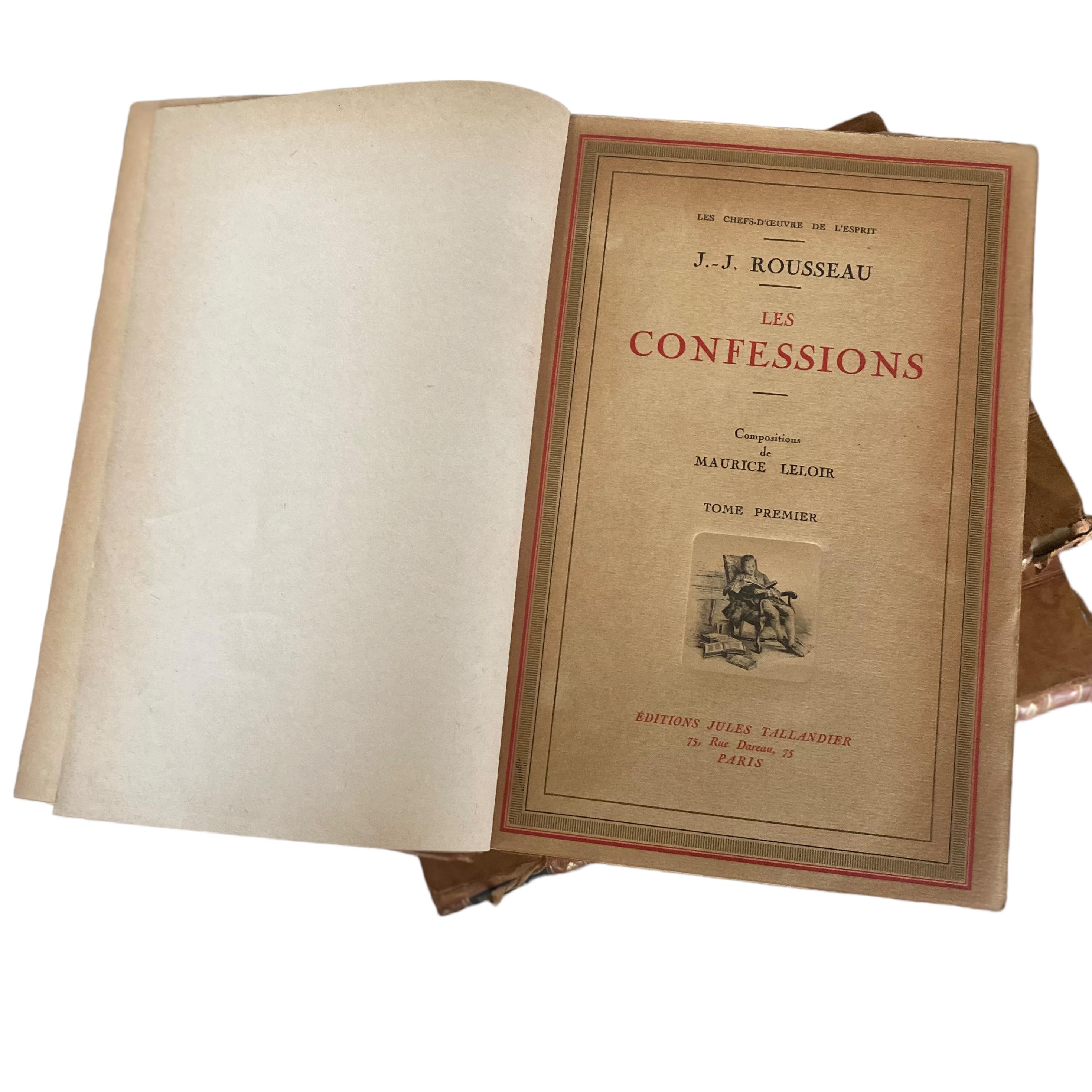 Women's or Men's Les Confessions French Antique Books by J-J ROUSSEAU Leather Bound 3 Volumes  For Sale