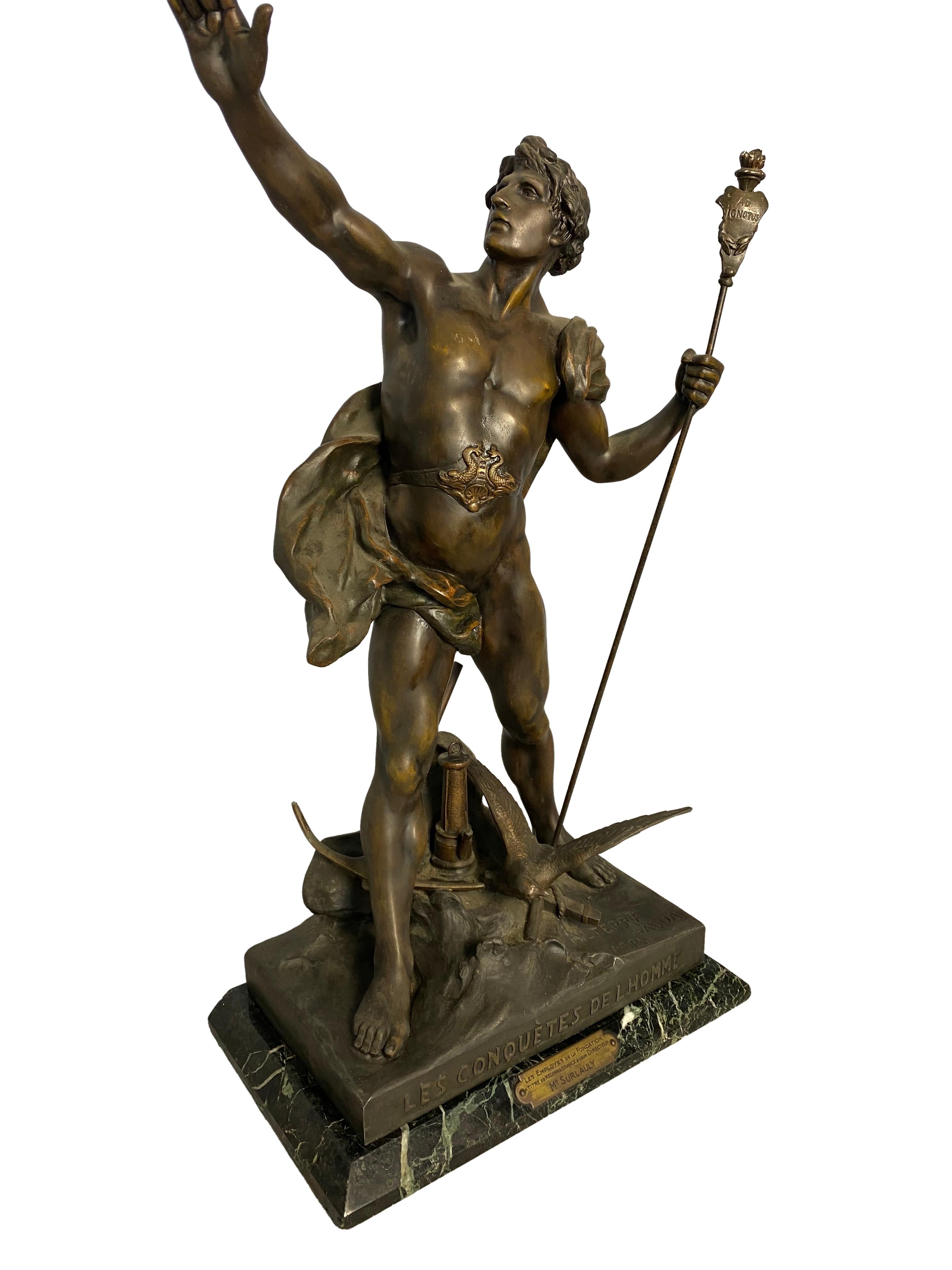 French 'Les conquettes de l'homme' Statue, 19th Century For Sale