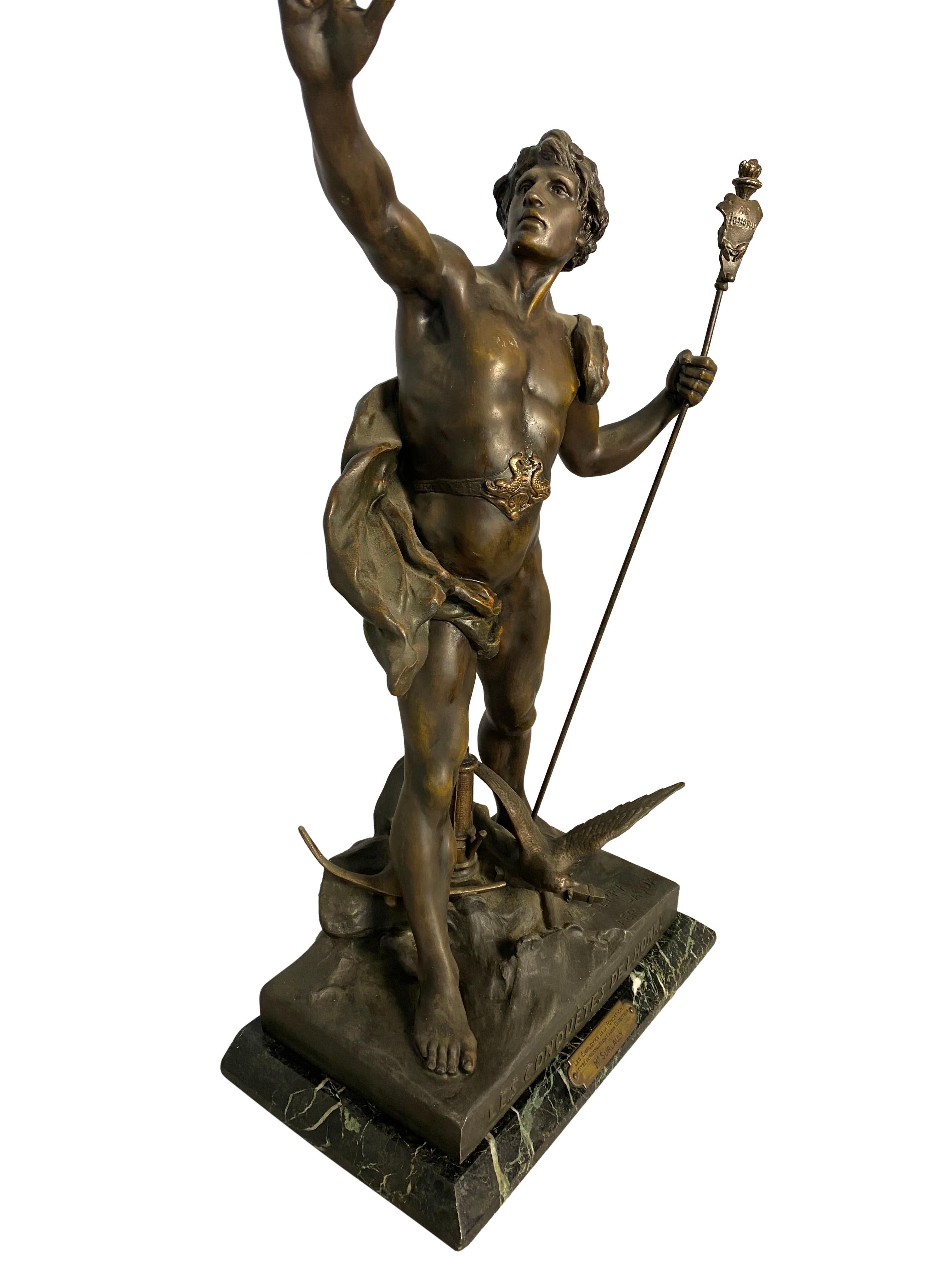 Cast 'Les conquettes de l'homme' Statue, 19th Century For Sale