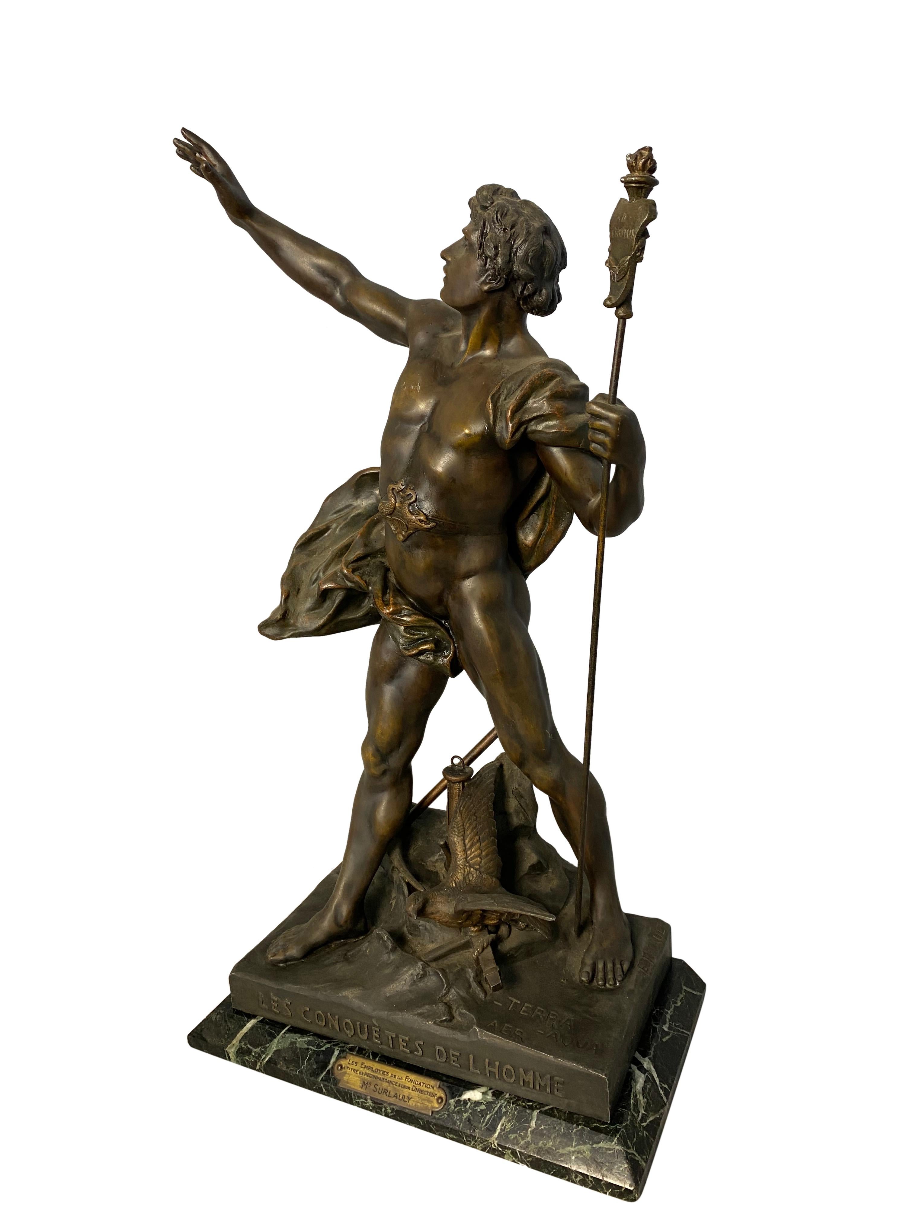 Bronze 'Les conquettes de l'homme' Statue, 19th Century For Sale