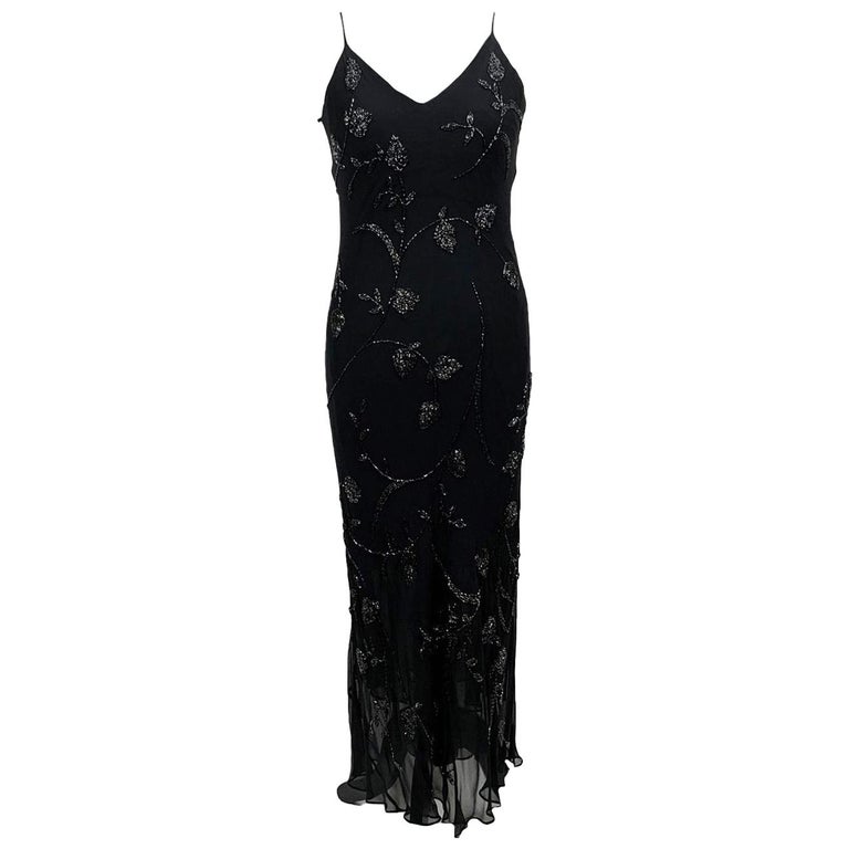 Les Copains Black Embellished Evening Maxi Dress Size 48 IT For Sale at ...