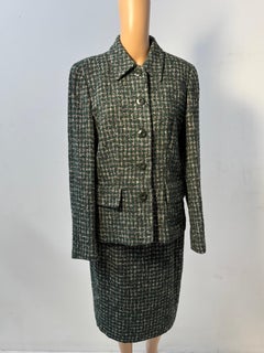 Les Copains Green Wool Tweed Skirt Suit Classic Italian Tailored Set