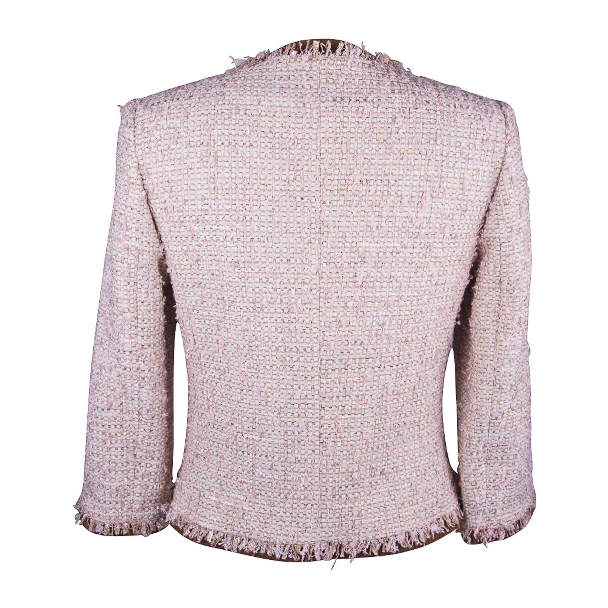 Les Copains Jacket Pink Fantasy Tweed Suede Edging Skirt Set 6 New For Sale 2