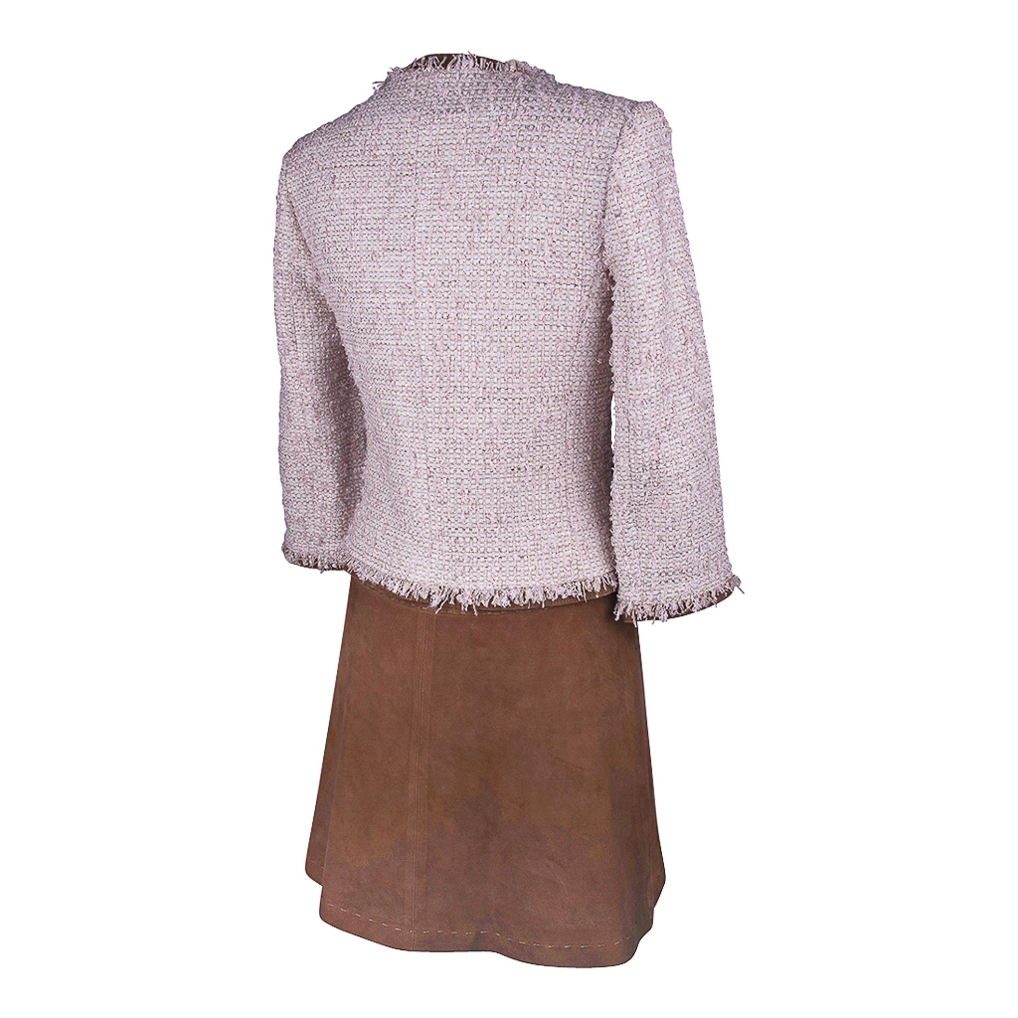 Les Copains Jacket Pink Fantasy Tweed Suede Edging Skirt Set 6 New For Sale 8