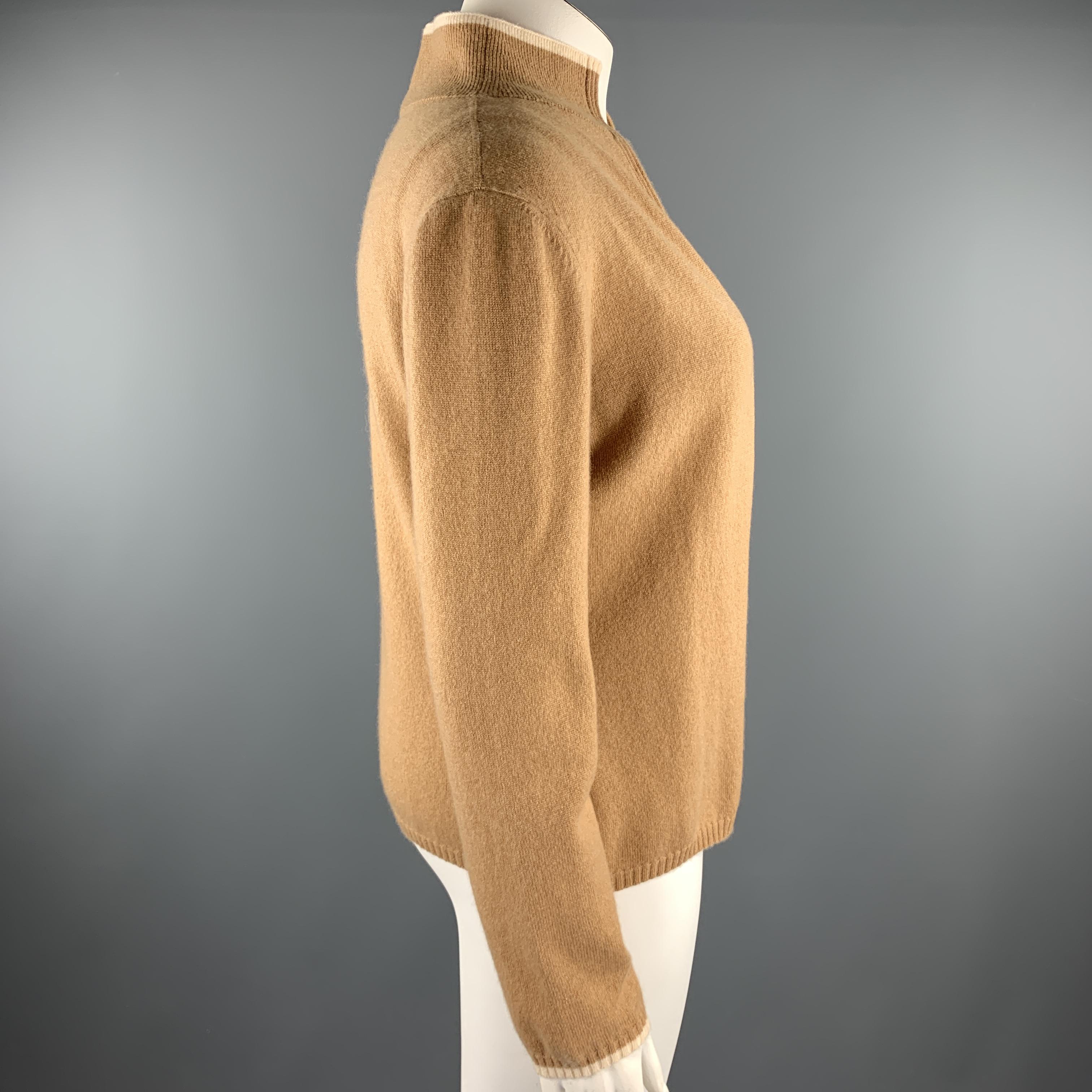 Brown LES COPAINS Size 12 Camel Stripe Cashmere Knit Top 2 Piece Set