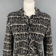 LES COPAINS Size 6 Black & White Boucle Cotton Blend Textured Jacket