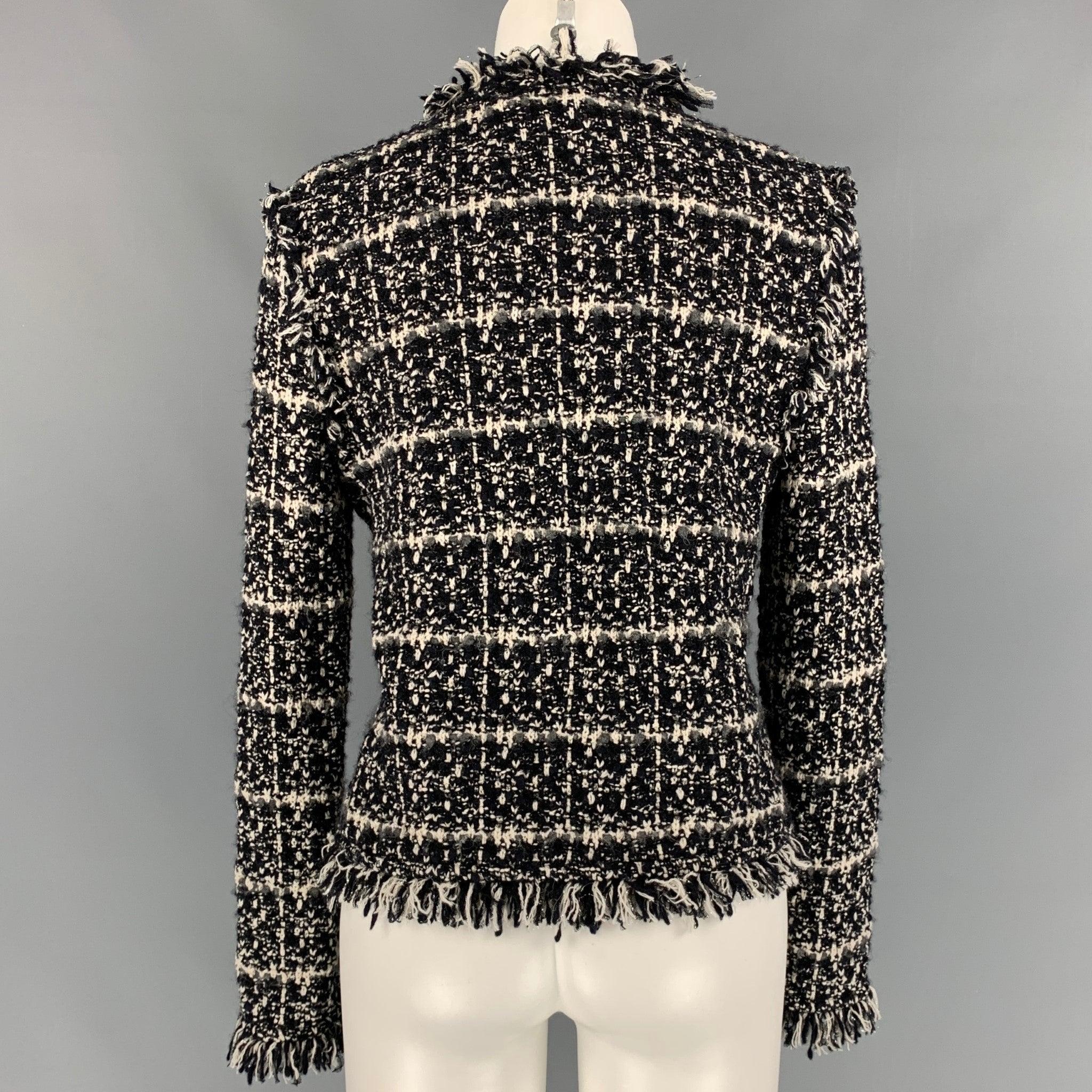 Women's LES COPAINS Size 6 Black & White Boucle Cotton Blend Textured Jacket For Sale