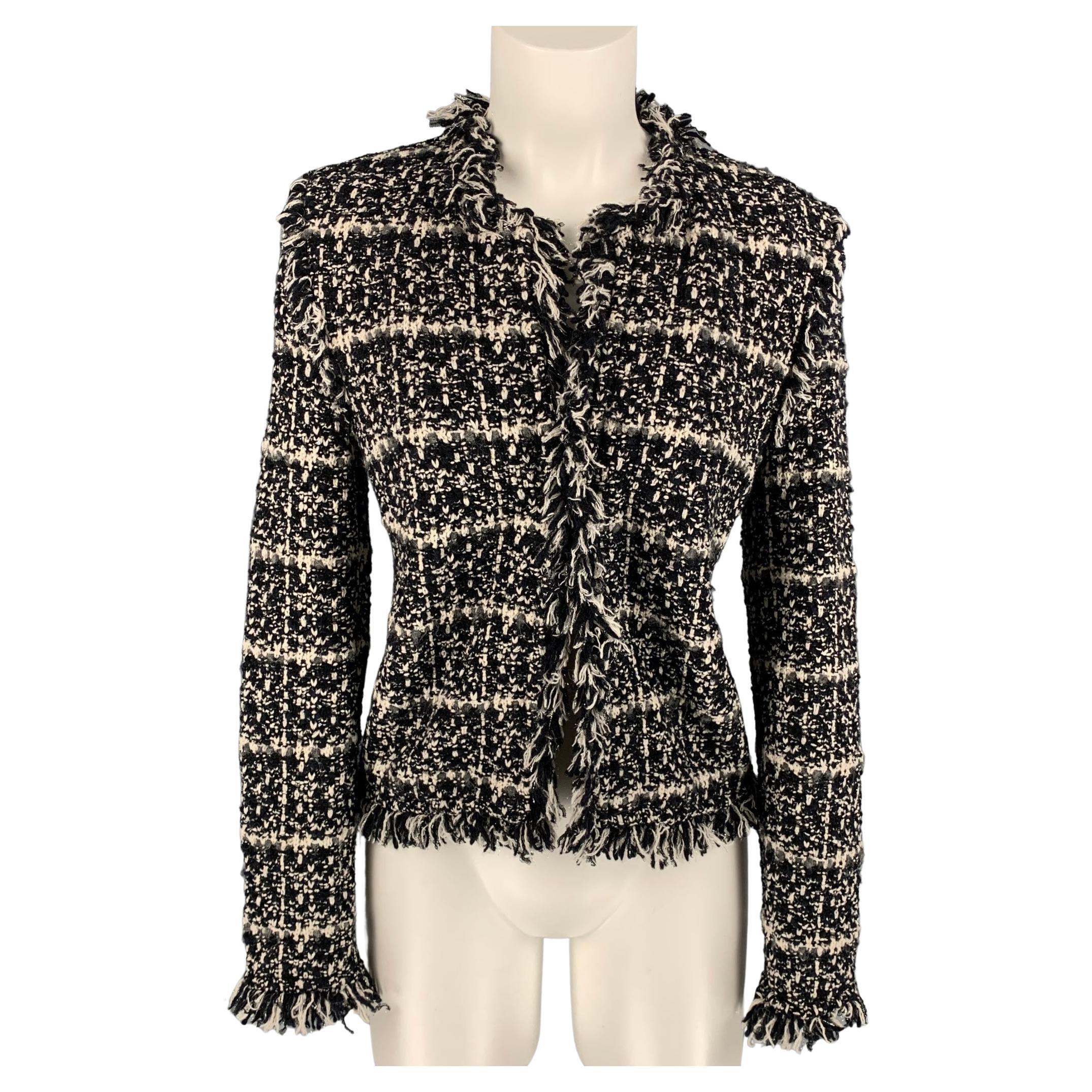 LES COPAINS Size 6 Black and White Boucle Cotton Blend Textured Jacket For  Sale at 1stDibs