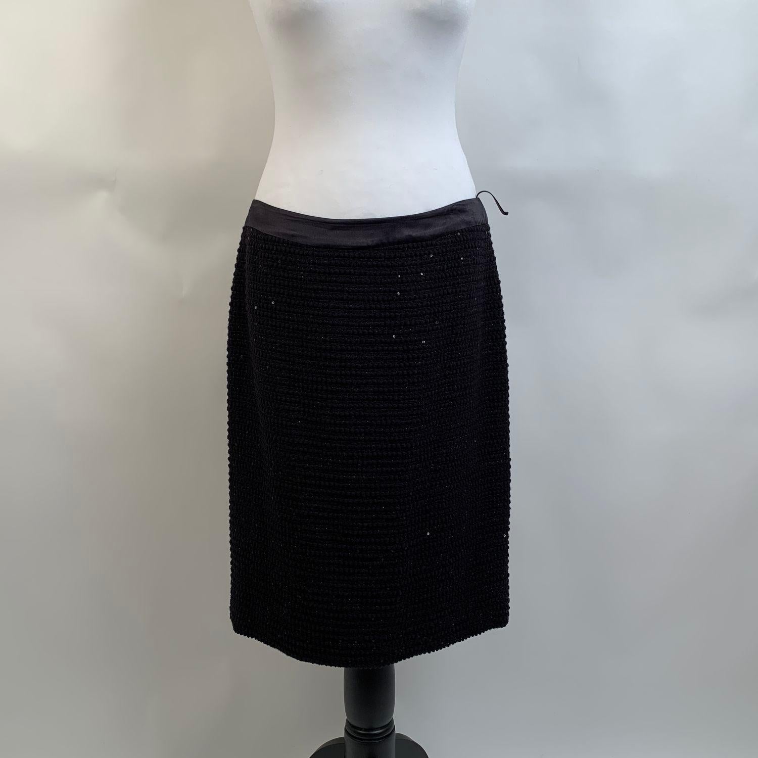 Les Copains Vintage Black Sequin Wool Skirt Suit Size 44 5