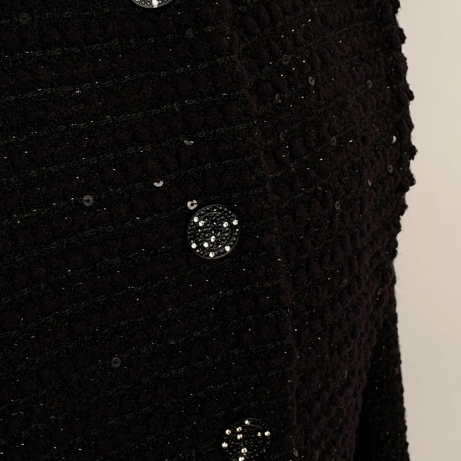 Women's Les Copains Vintage Black Sequin Wool Skirt Suit Size 44