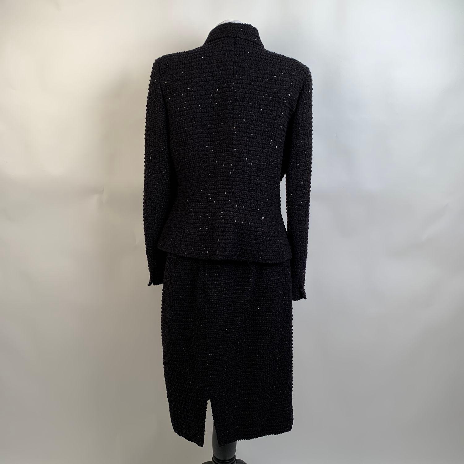 Les Copains Vintage Black Sequin Wool Skirt Suit Size 44 1