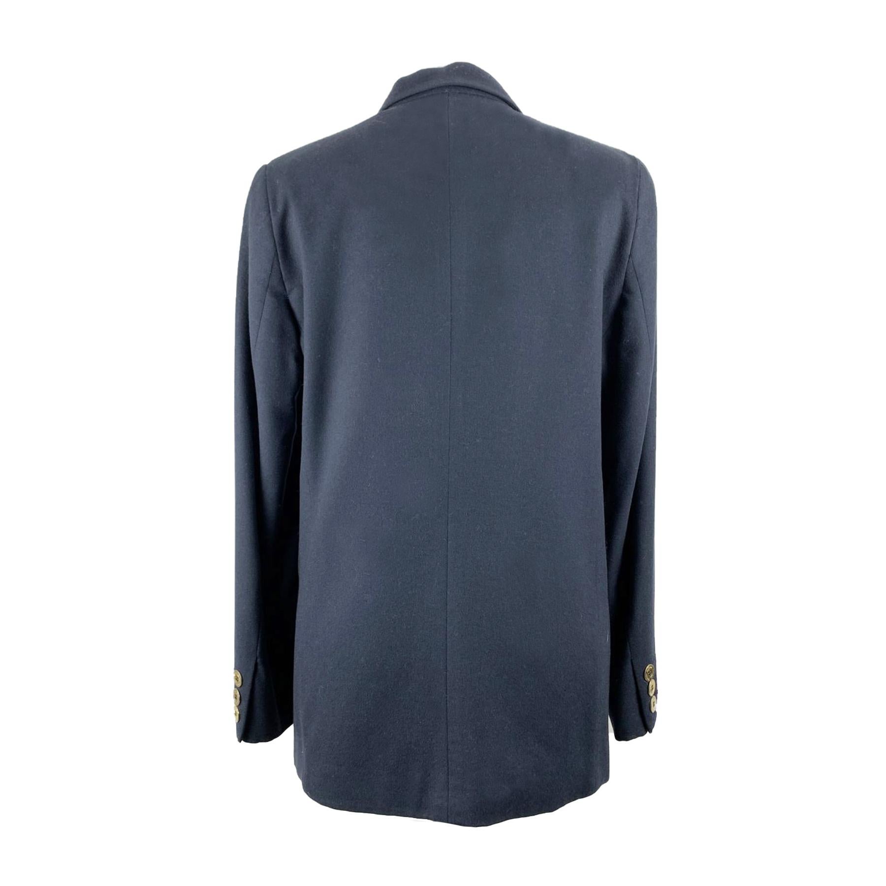 Black Les Copains Vintage Navy Blue Cupro Blazer Jacket Size 42 IT