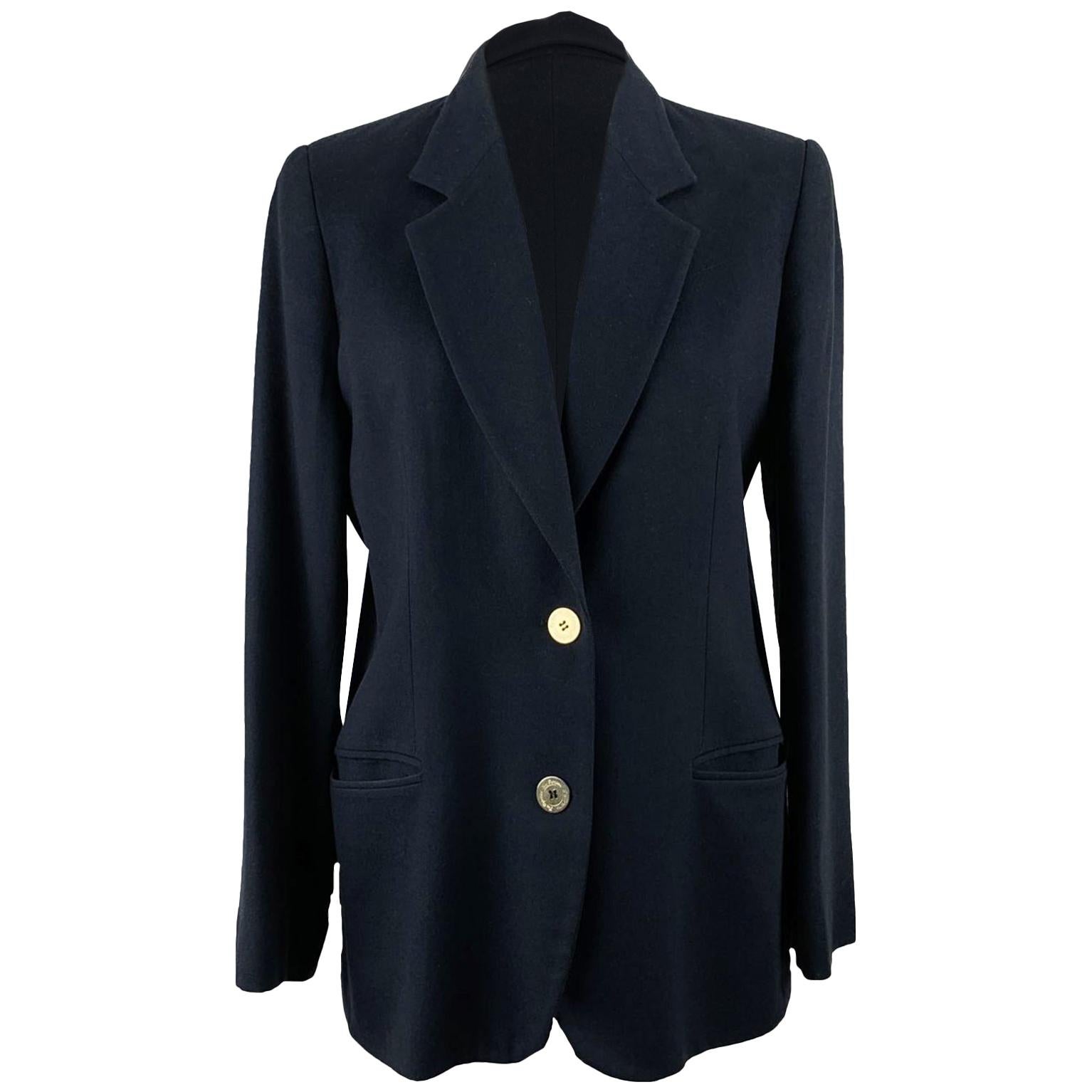 Les Copains Vintage Navy Blue Cupro Blazer Jacket Size 42 IT