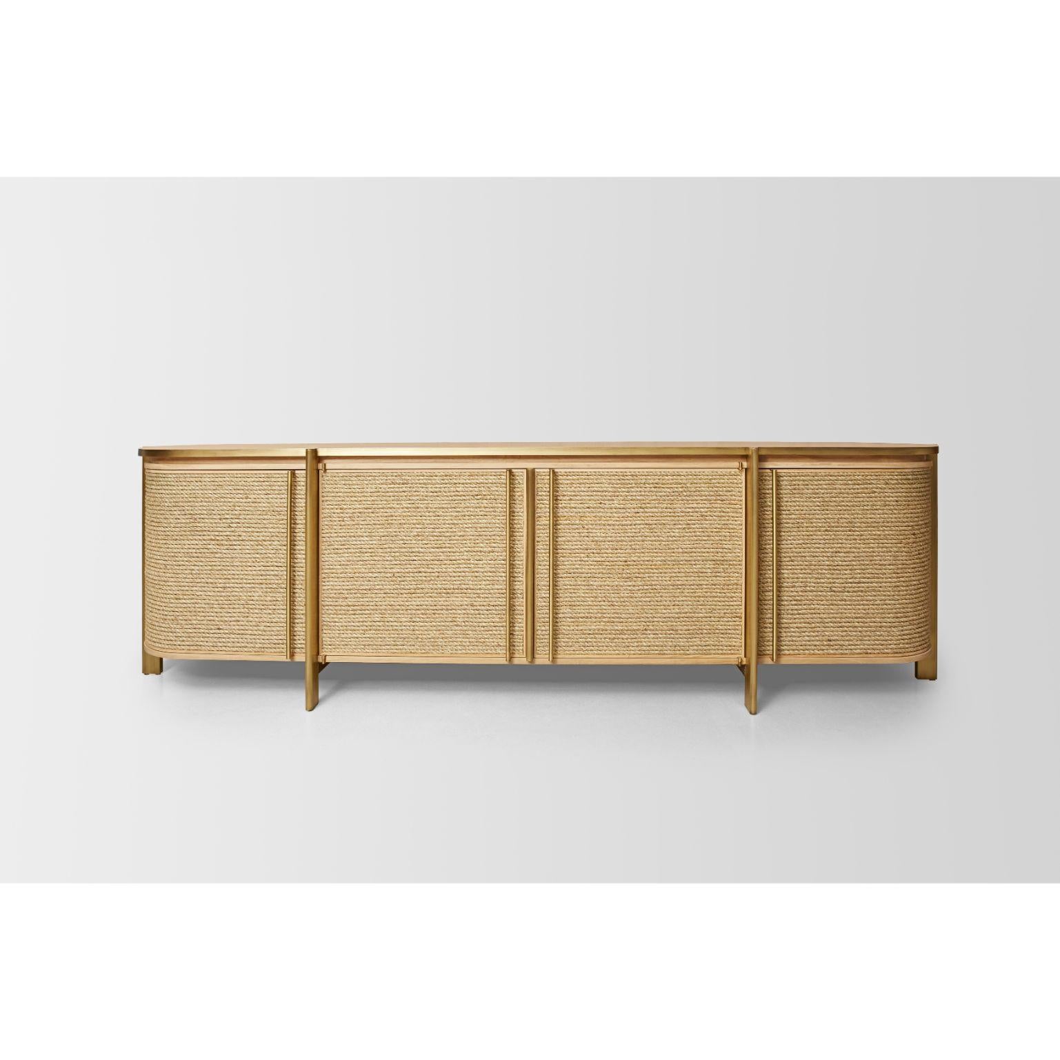Les Cordes - buffet by Marc Dibeh
2020
Materials: French Oak, Hemp Rope, Brass
Dimensions: W300 x H85 x D65 cm 

Beirut based designer Marc Dibeh narrates his cultural environment through compelling interiors and products.
His studio’s