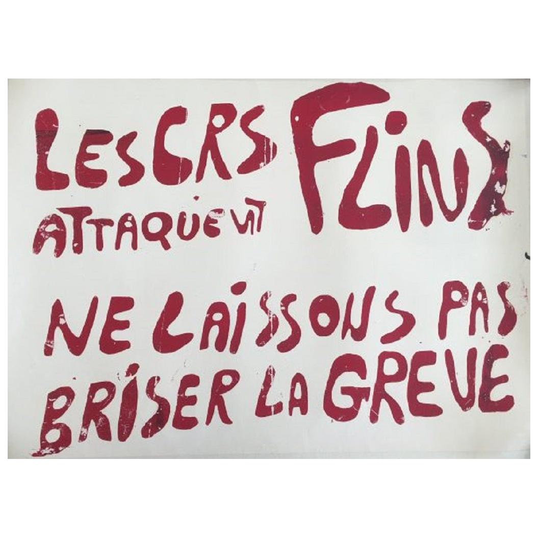 Les Crs Attaquent Flins May 1968 Original Vintage Poster