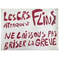 Affiche vintage d'origine, Les Crs Attaquent Flins, mai 1968