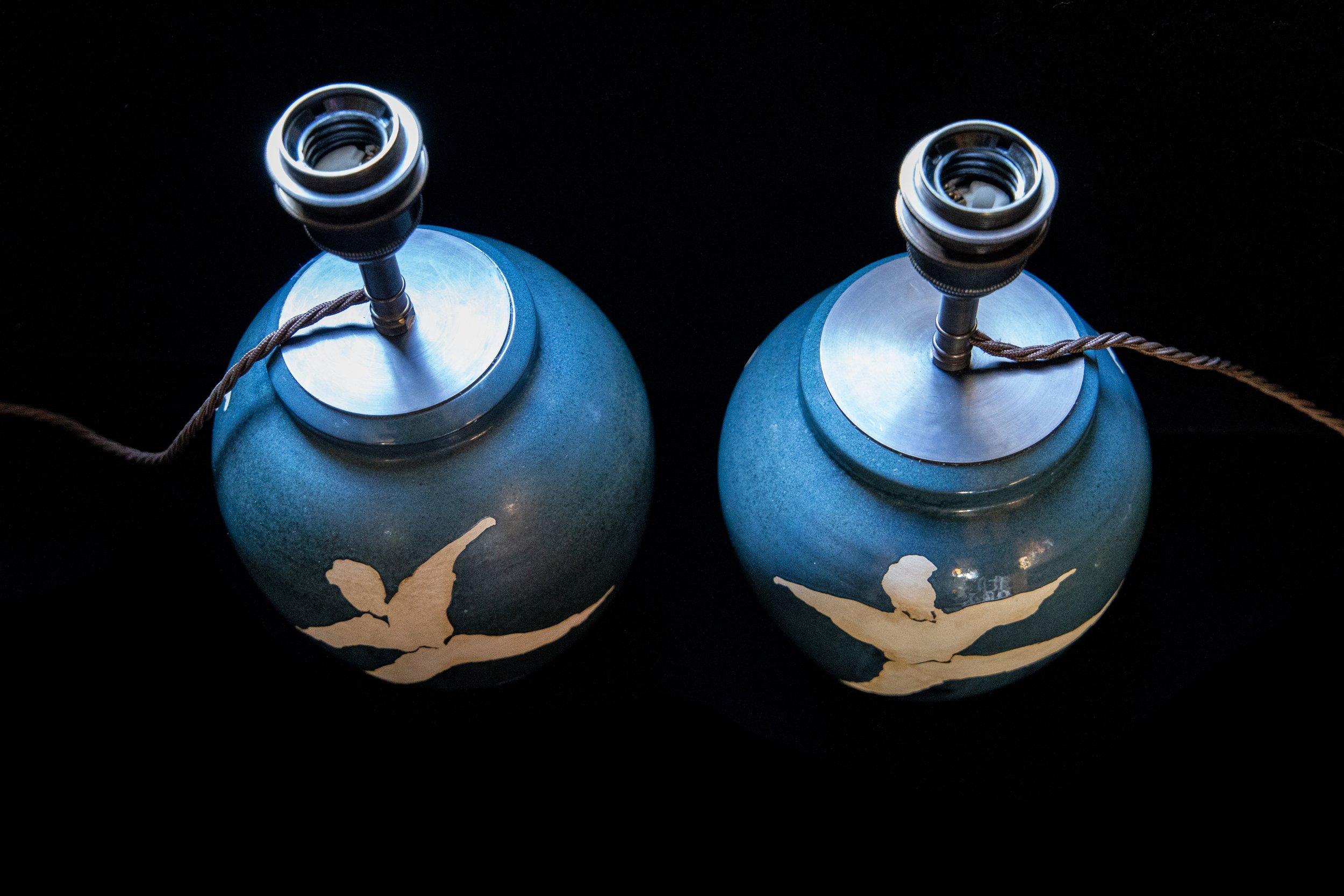 Les Danseurs, a Pair of Matching Ceramic Table Lamps, Paris, C1940 3